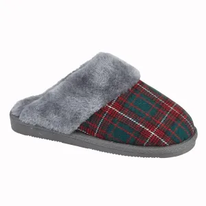 Sleepers LS858D Ladies Check Cuff Mule Slipper