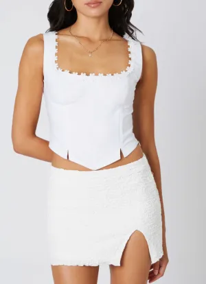 Sleeveless Floral Hemline Lace Up Back Corset Top
