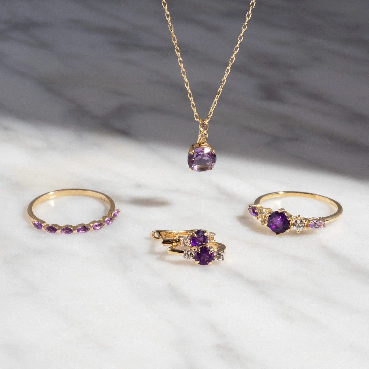Solid Gold 2025 February Capsule Amethyst Stacking Set with Free Gift