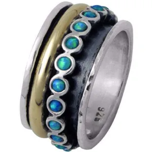 Spinner Rings for women Sterling Silver Gold Blue Opals.