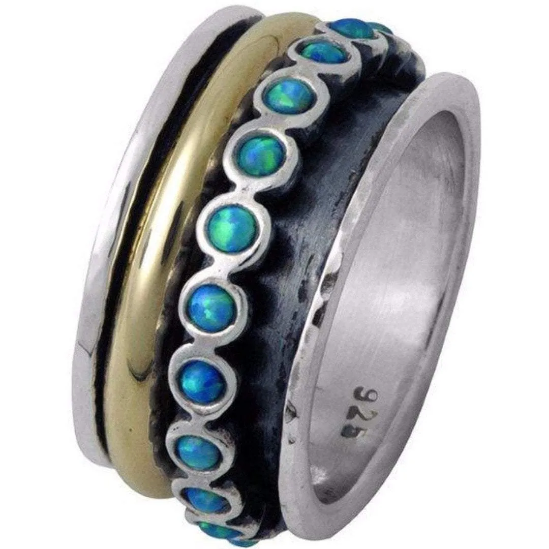 Spinner Rings for women Sterling Silver Gold Blue Opals.