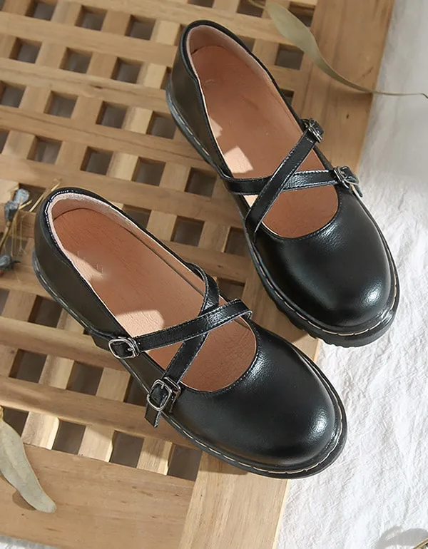 Spring Autumn Vintage Cross Buckle Mary Jane Shoes