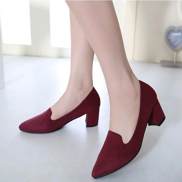 Spring Fashion Women Pointed Toe Low Block Heels Loafers Leather Breathable Pumps Shoes Women