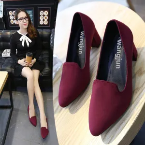Spring Fashion Women Pointed Toe Low Block Heels Loafers Leather Breathable Pumps Shoes Women