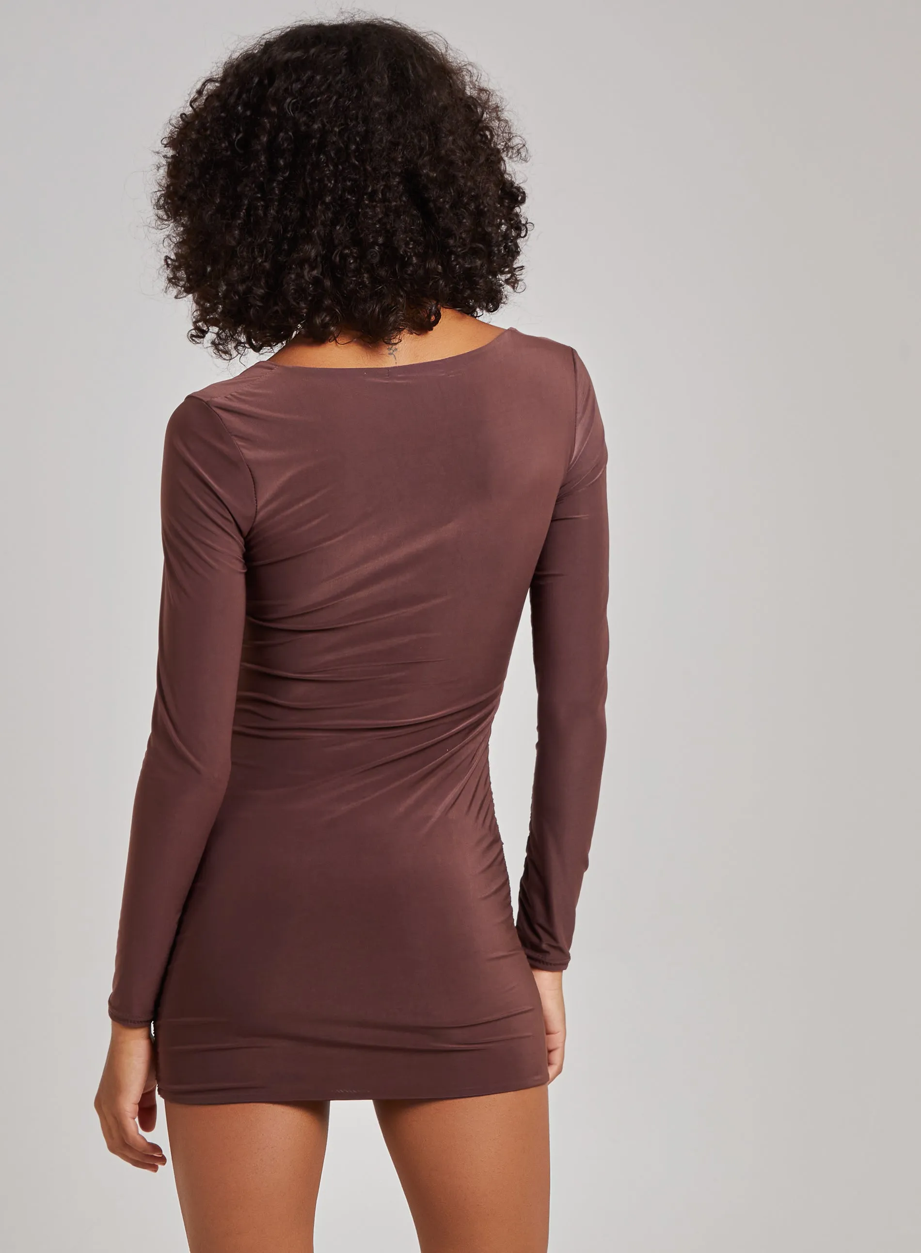 Square Neck Long Sleeve Gathered Mini Dress