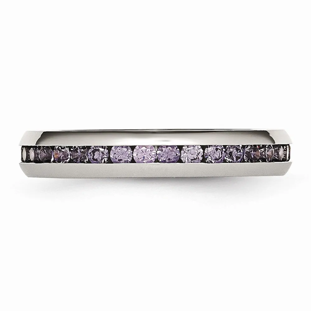 Stainless Steel 4mm February Purple CZ Ring