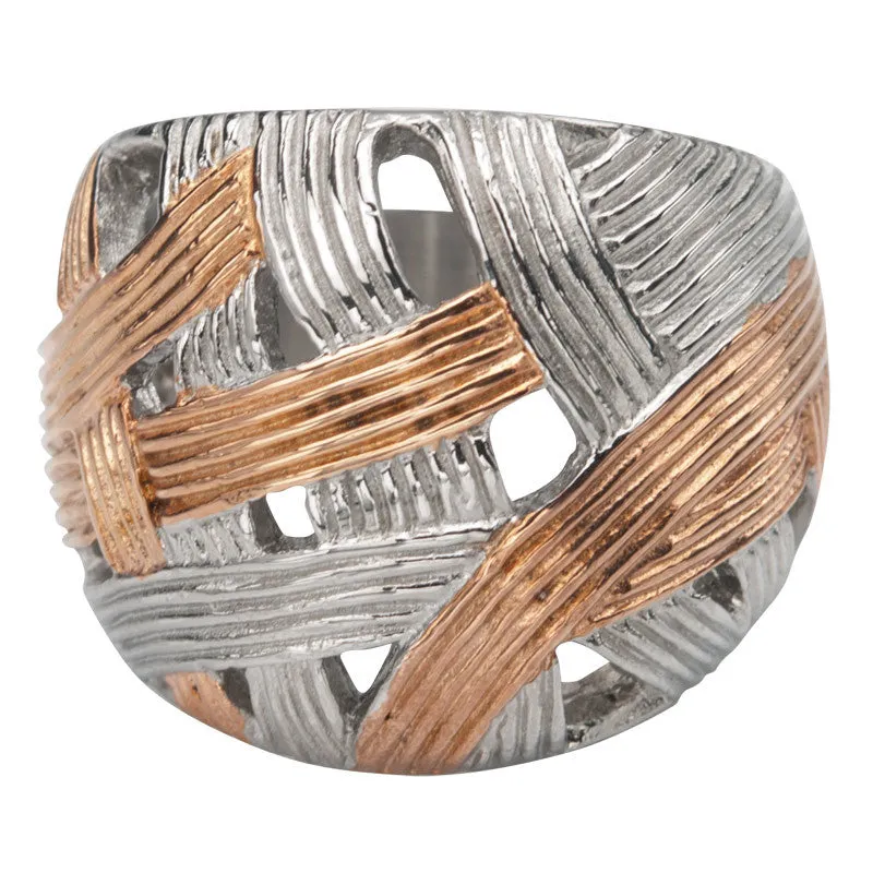 Stainless Steel Rose Gold Woven Dome Ring
