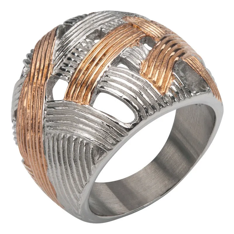 Stainless Steel Rose Gold Woven Dome Ring