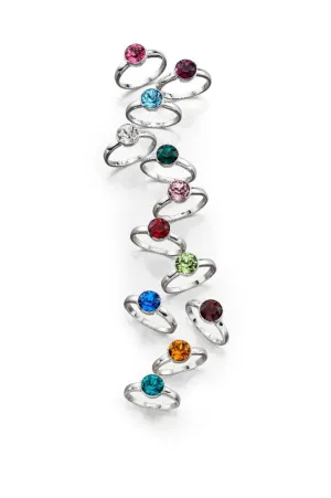 Sterling Silver & Birthstone Birthday Birth Stone Ring Size - O 1/2