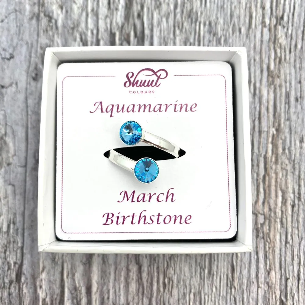 Sterling Silver Birthstone Rings - Adjustable Size - All Months Available