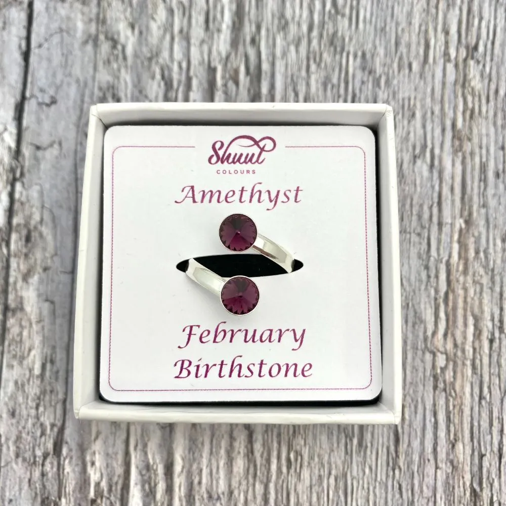 Sterling Silver Birthstone Rings - Adjustable Size - All Months Available