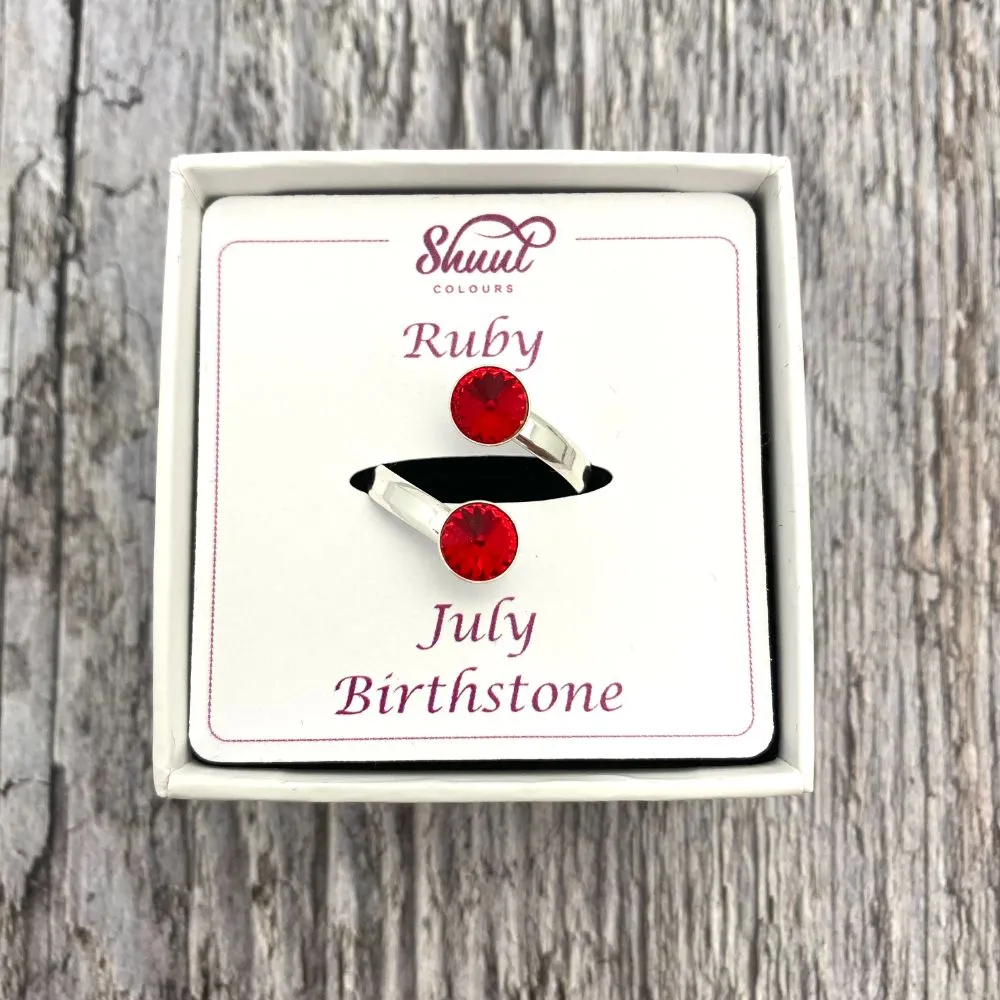 Sterling Silver Birthstone Rings - Adjustable Size - All Months Available