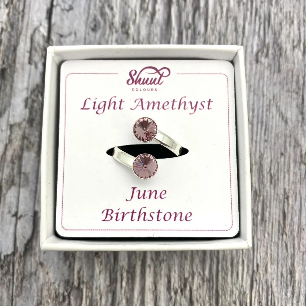 Sterling Silver Birthstone Rings - Adjustable Size - All Months Available