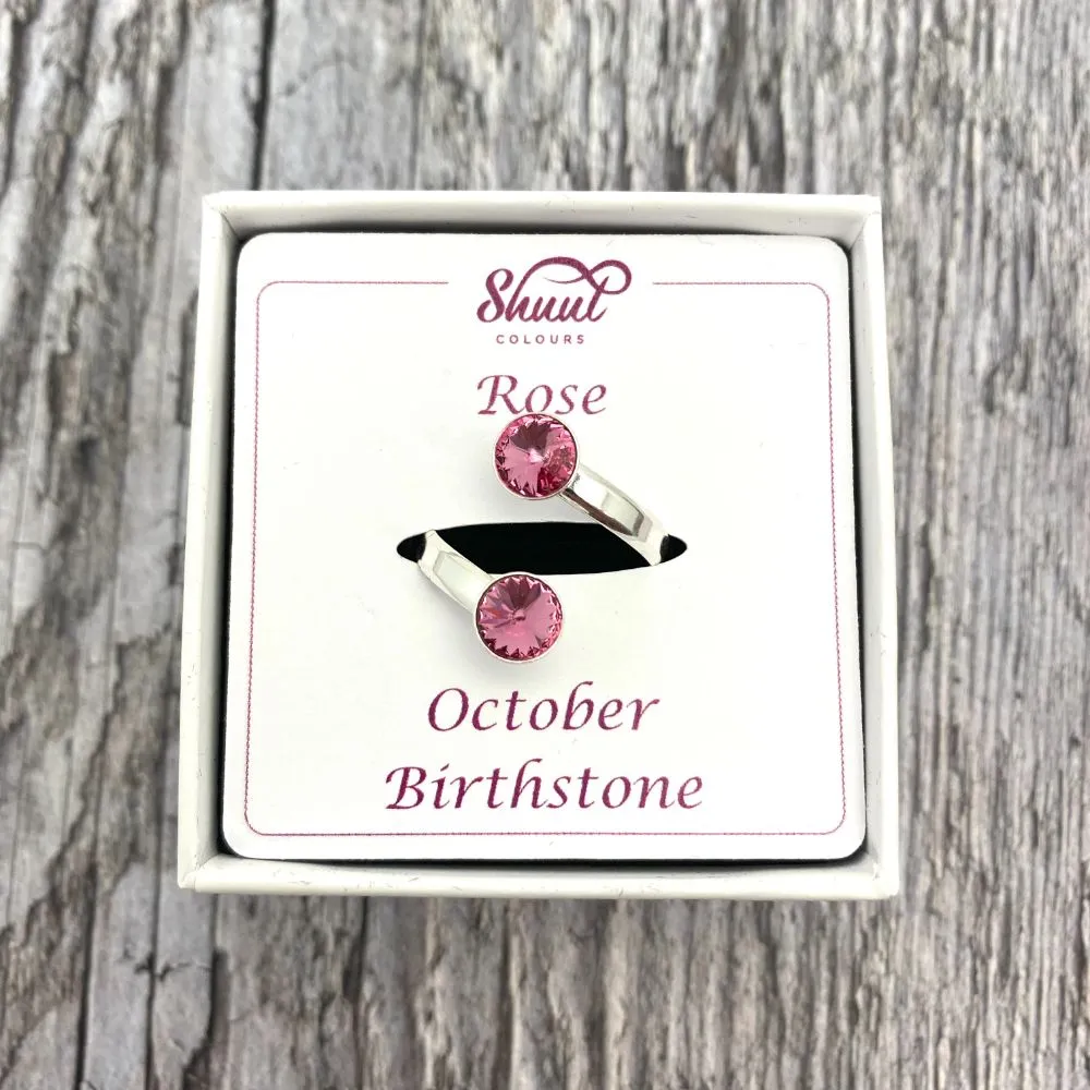 Sterling Silver Birthstone Rings - Adjustable Size - All Months Available