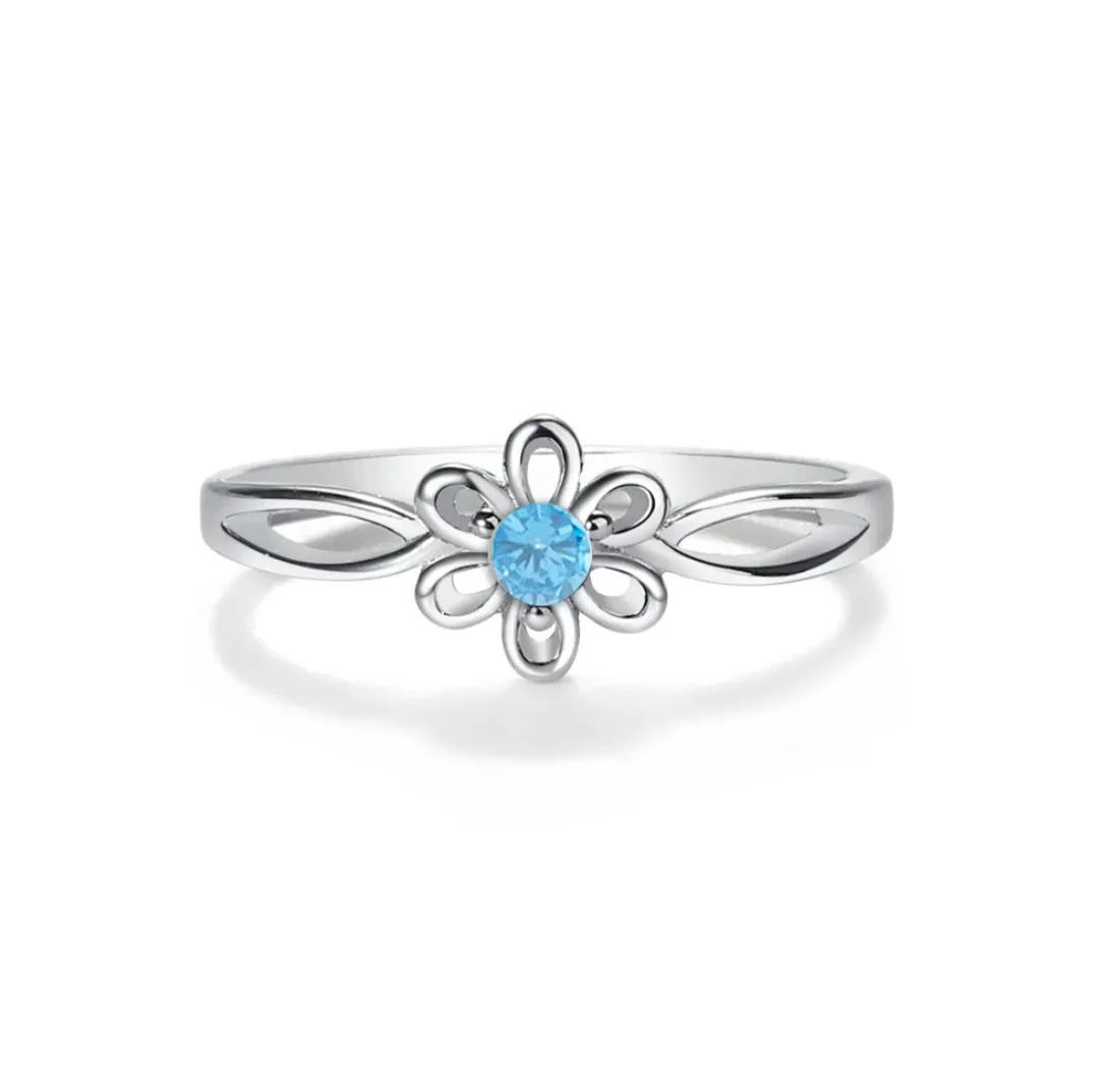 Sterling Silver Daisy Ring w/ Aquamarine CZ