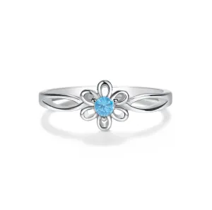 Sterling Silver Daisy Ring w/ Aquamarine CZ