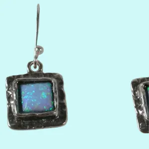 Sterling silver earrings set with opal Blue  Israeli jewelry