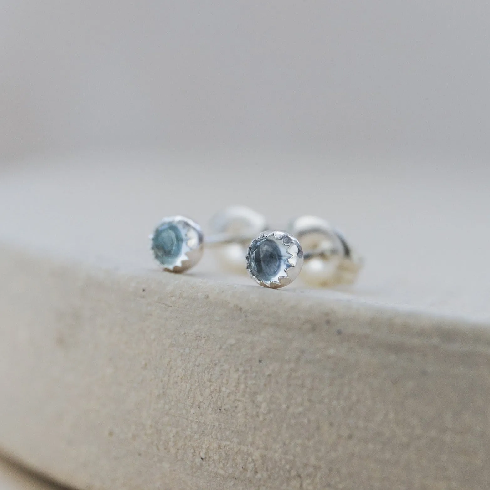 Sterling Silver Mini Studs with Semi Precious Birthstones