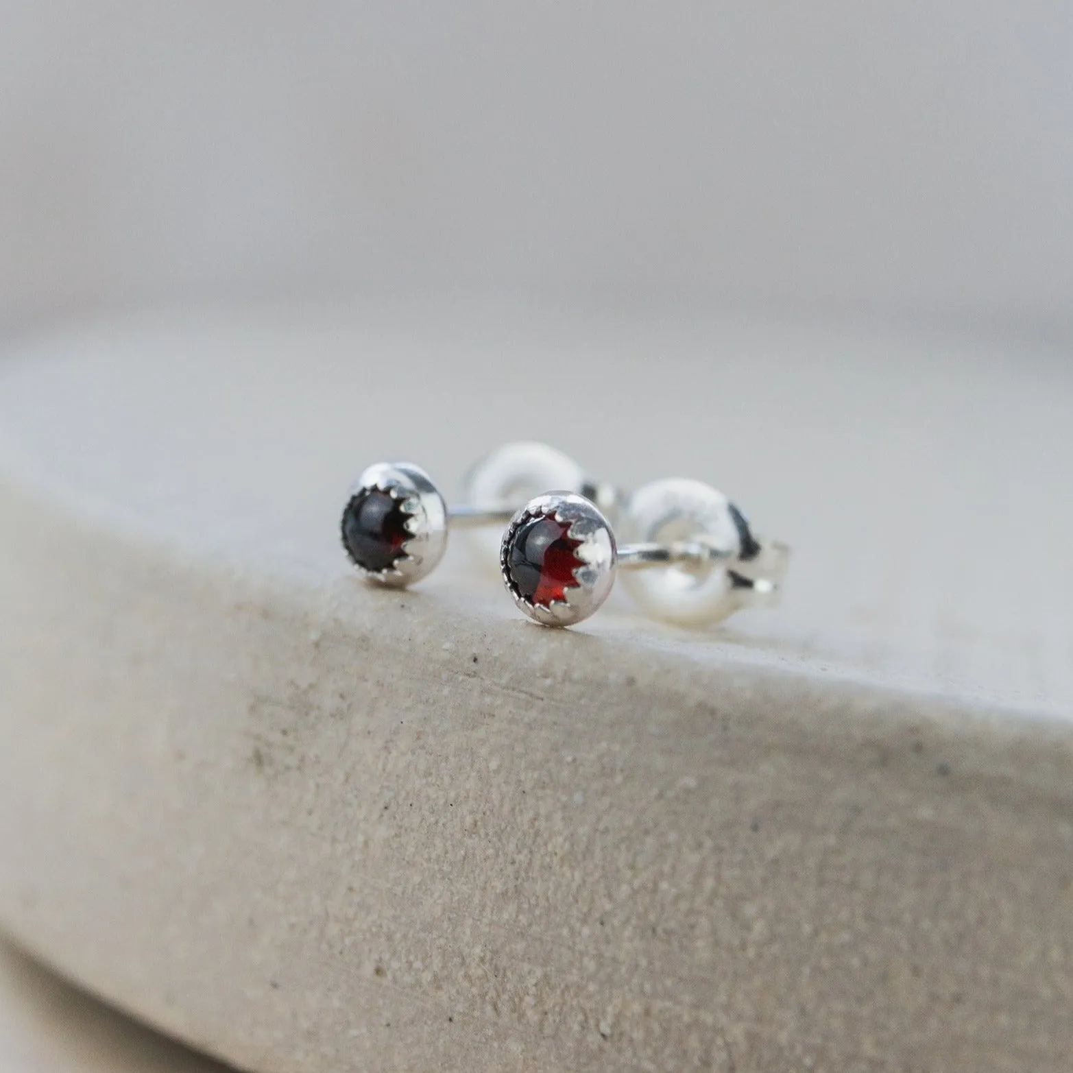 Sterling Silver Mini Studs with Semi Precious Birthstones