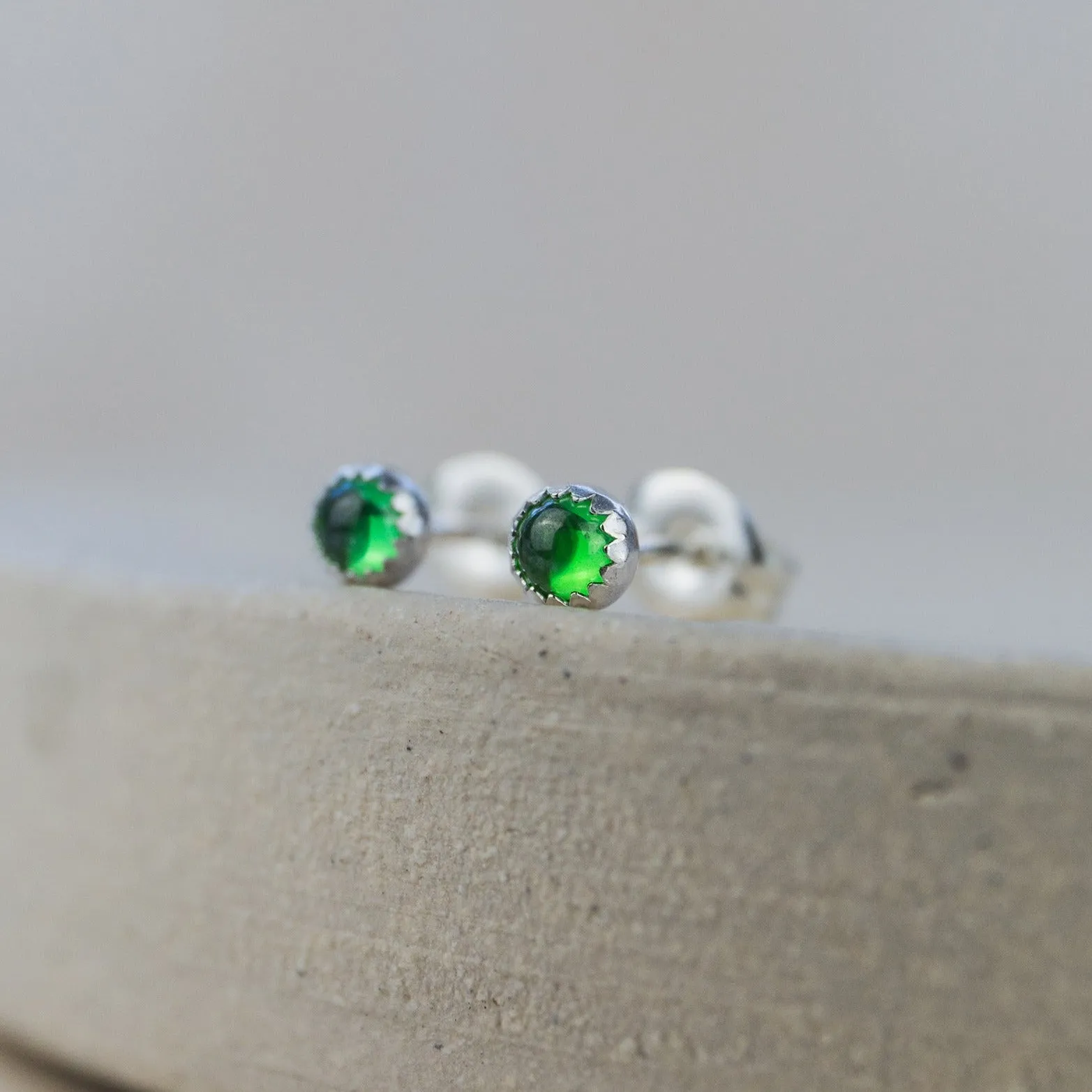 Sterling Silver Mini Studs with Semi Precious Birthstones