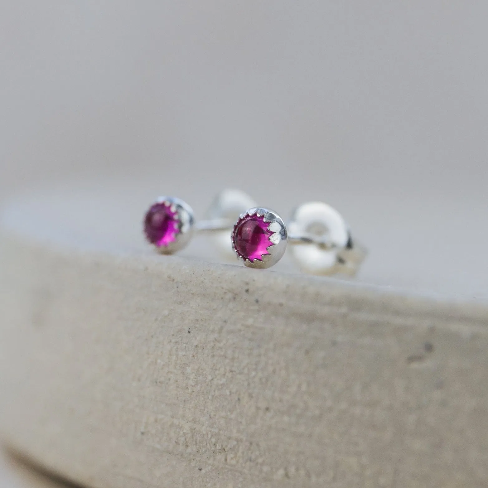 Sterling Silver Mini Studs with Semi Precious Birthstones