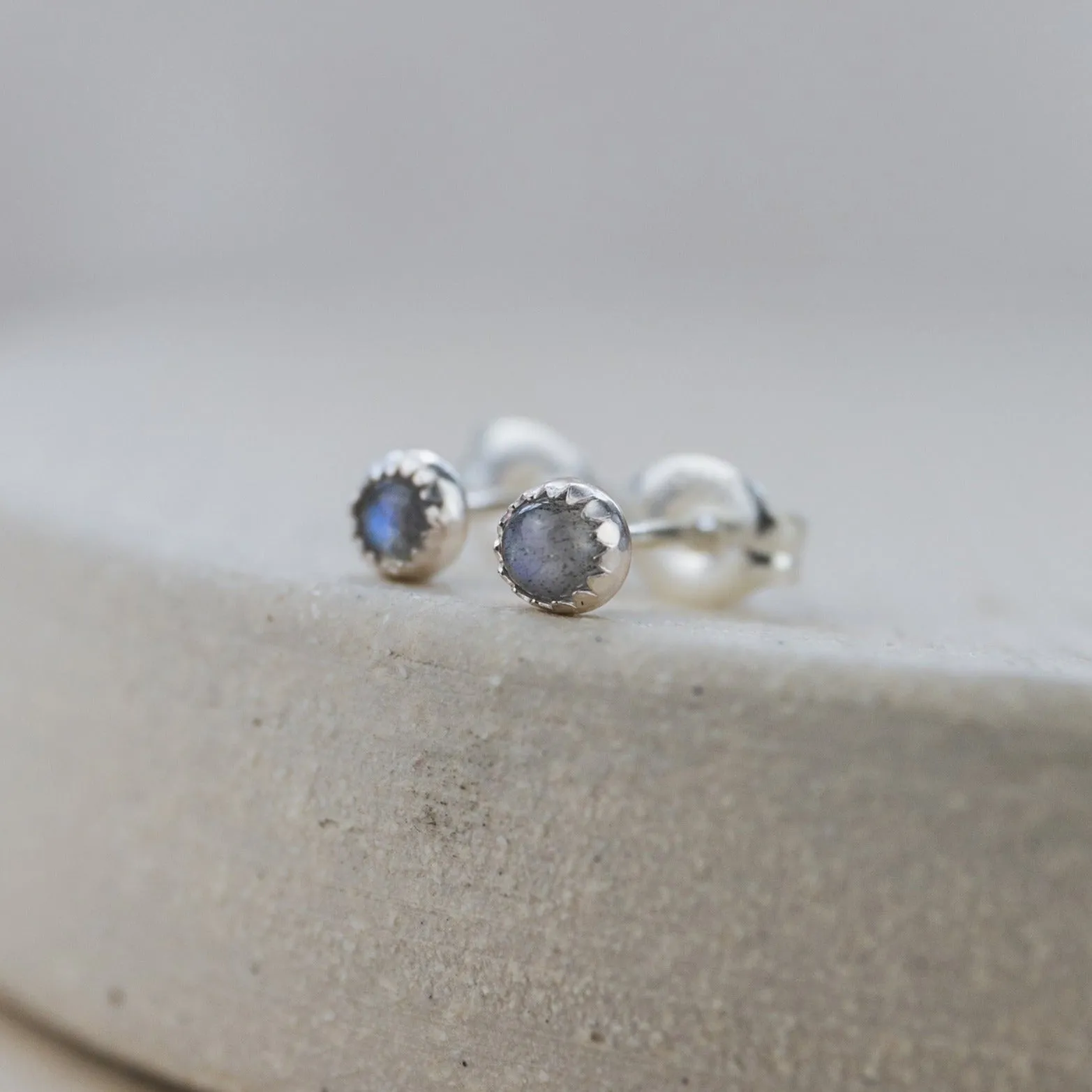 Sterling Silver Mini Studs with Semi Precious Birthstones