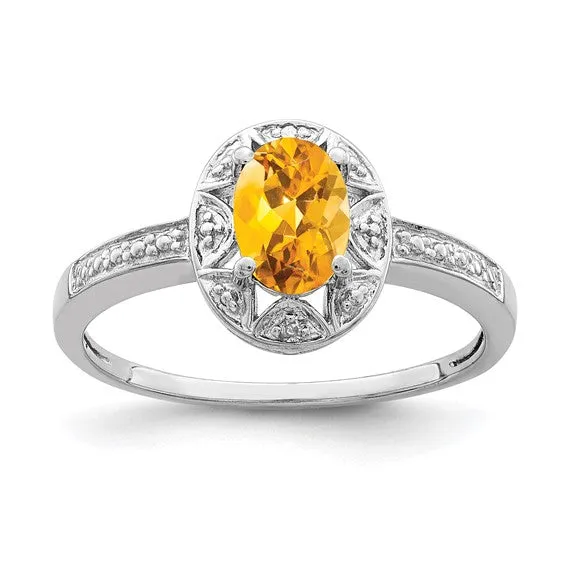 Sterling Silver Oval Birthstone & Diamond Accented Rings