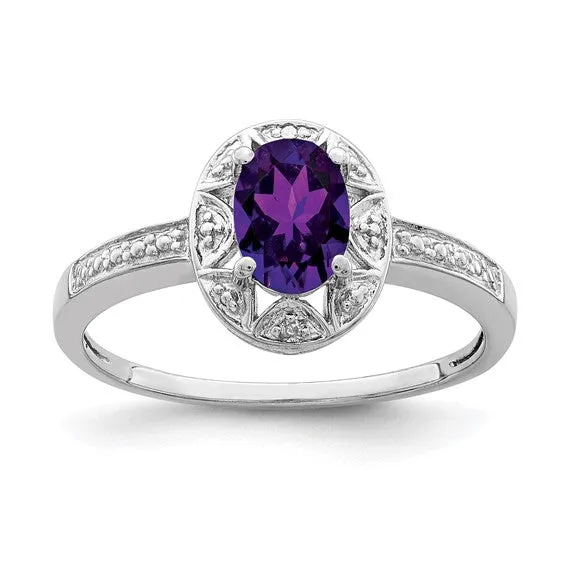 Sterling Silver Oval Birthstone & Diamond Accented Rings