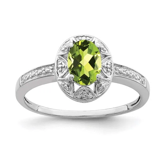 Sterling Silver Oval Birthstone & Diamond Accented Rings