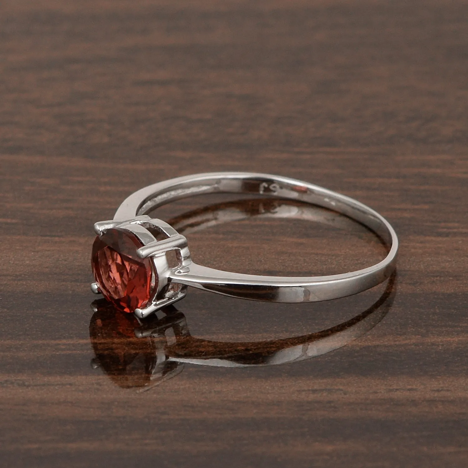 Sterling Silver Round 6 MM Red Garnet Natural Gemstone Solitaire Ring