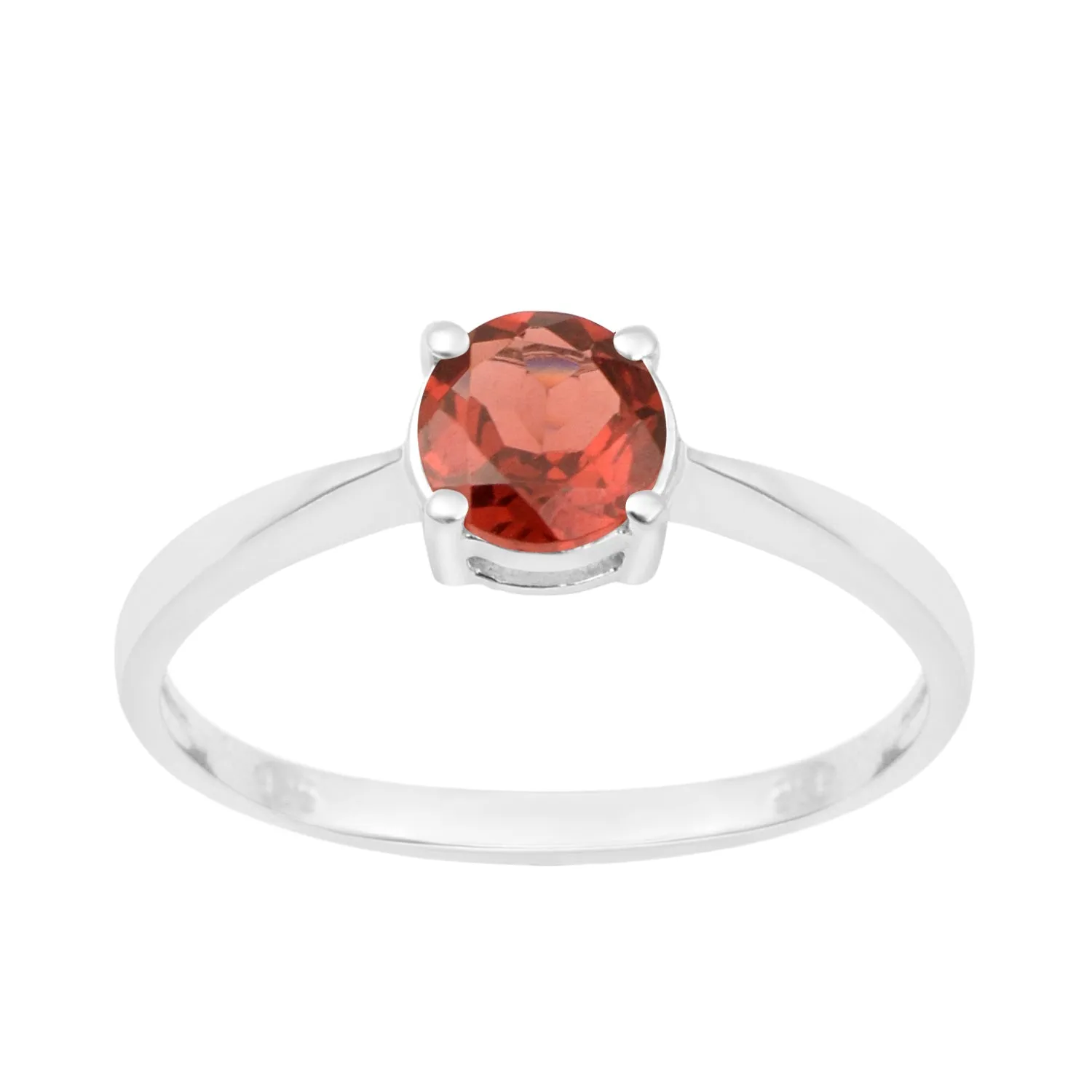Sterling Silver Round 6 MM Red Garnet Natural Gemstone Solitaire Ring