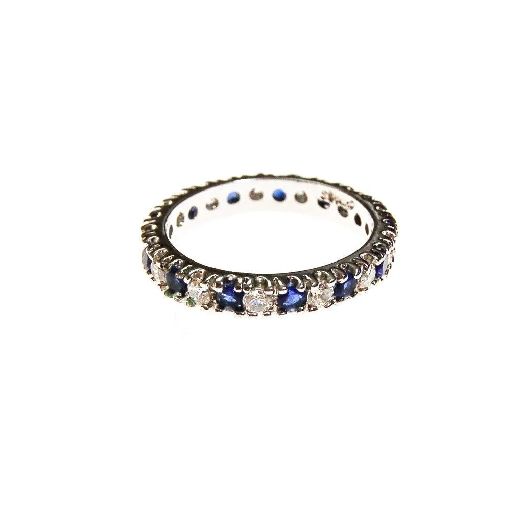 Sterling Silver Sapphire and Diamonique CZ Eternity Band Ring