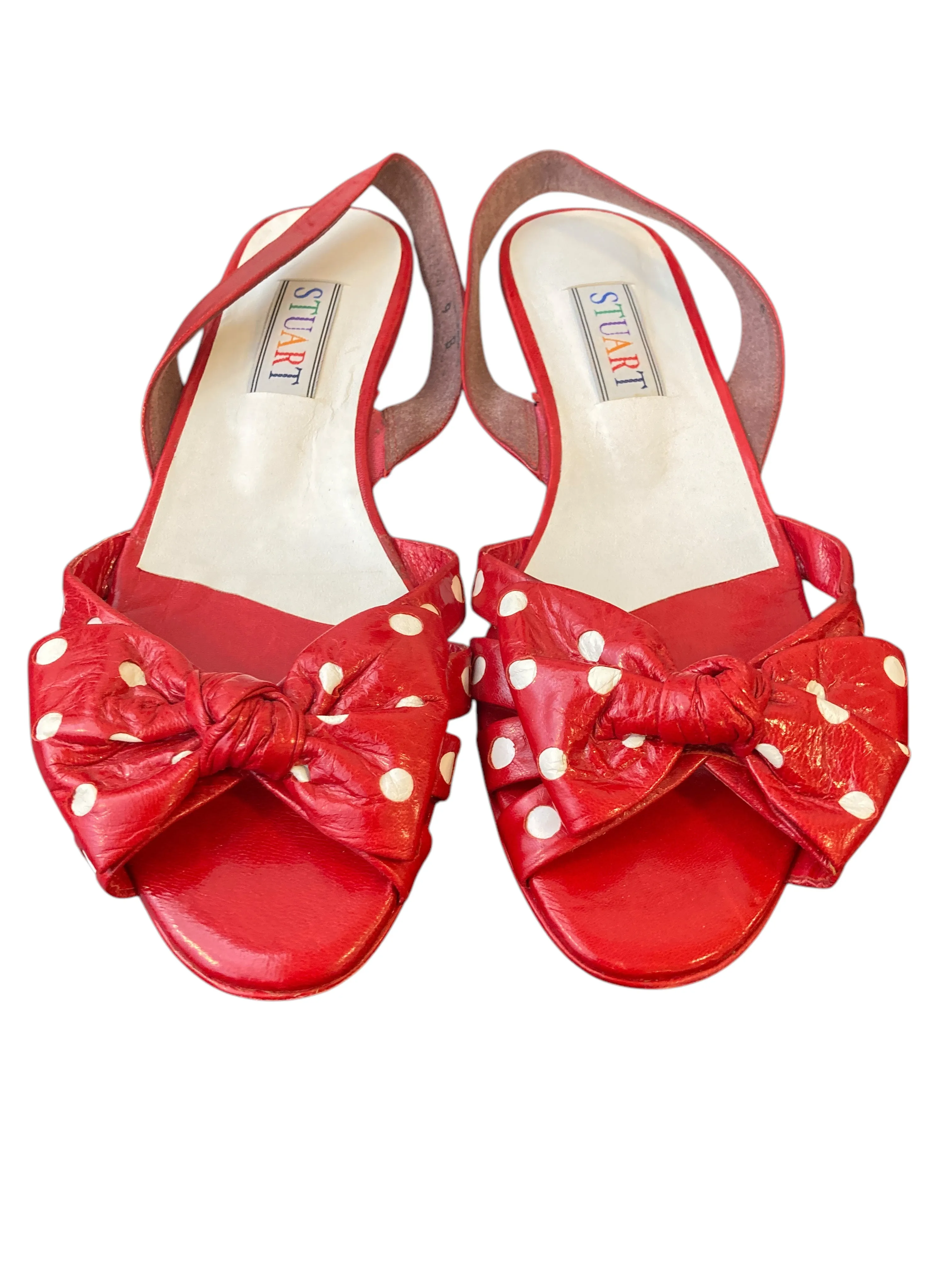 Stuart Weitzman Vintage Polka Dot Red Wedge Sandals, 9