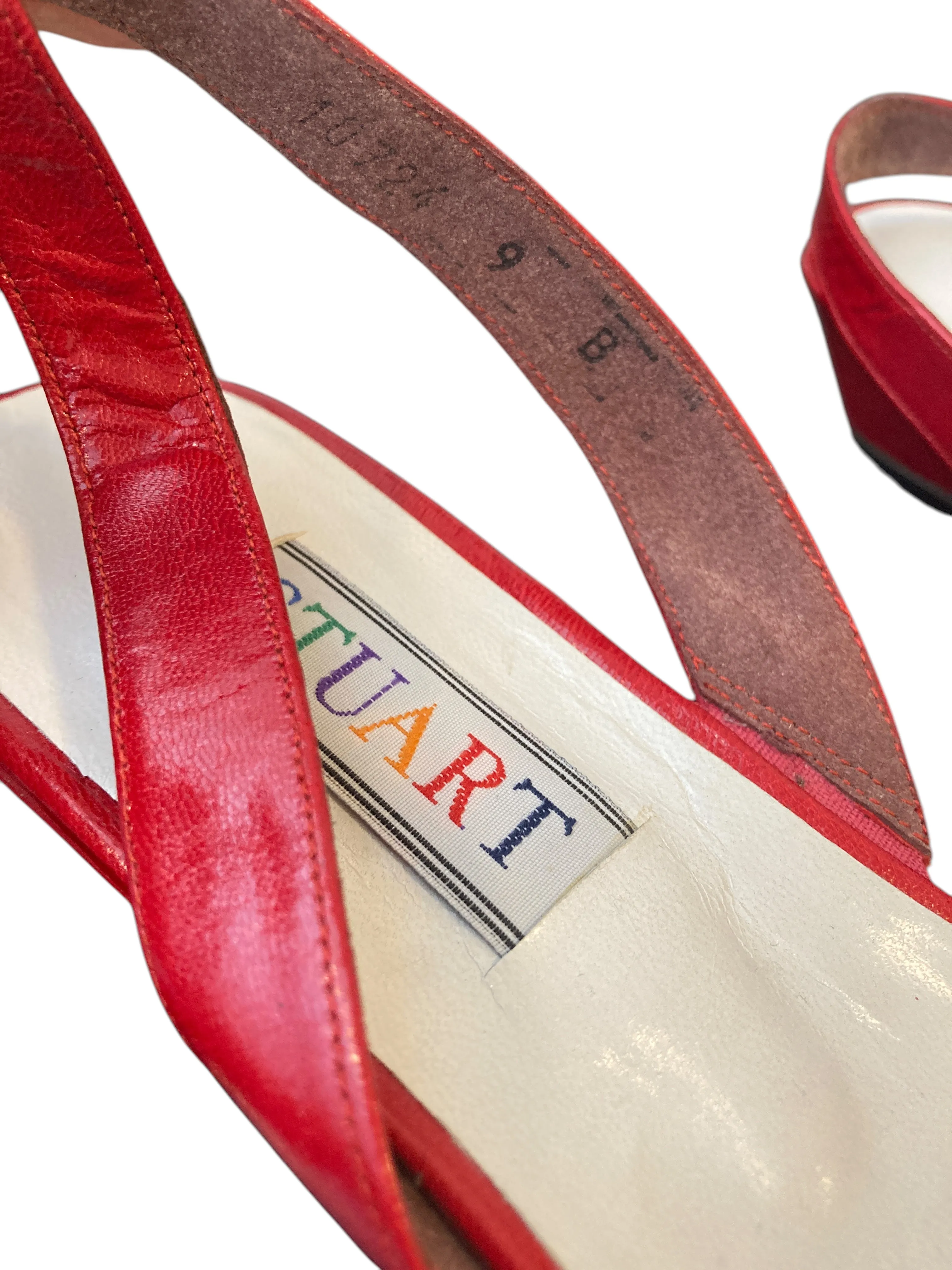 Stuart Weitzman Vintage Polka Dot Red Wedge Sandals, 9