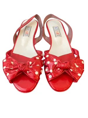 Stuart Weitzman Vintage Polka Dot Red Wedge Sandals, 9