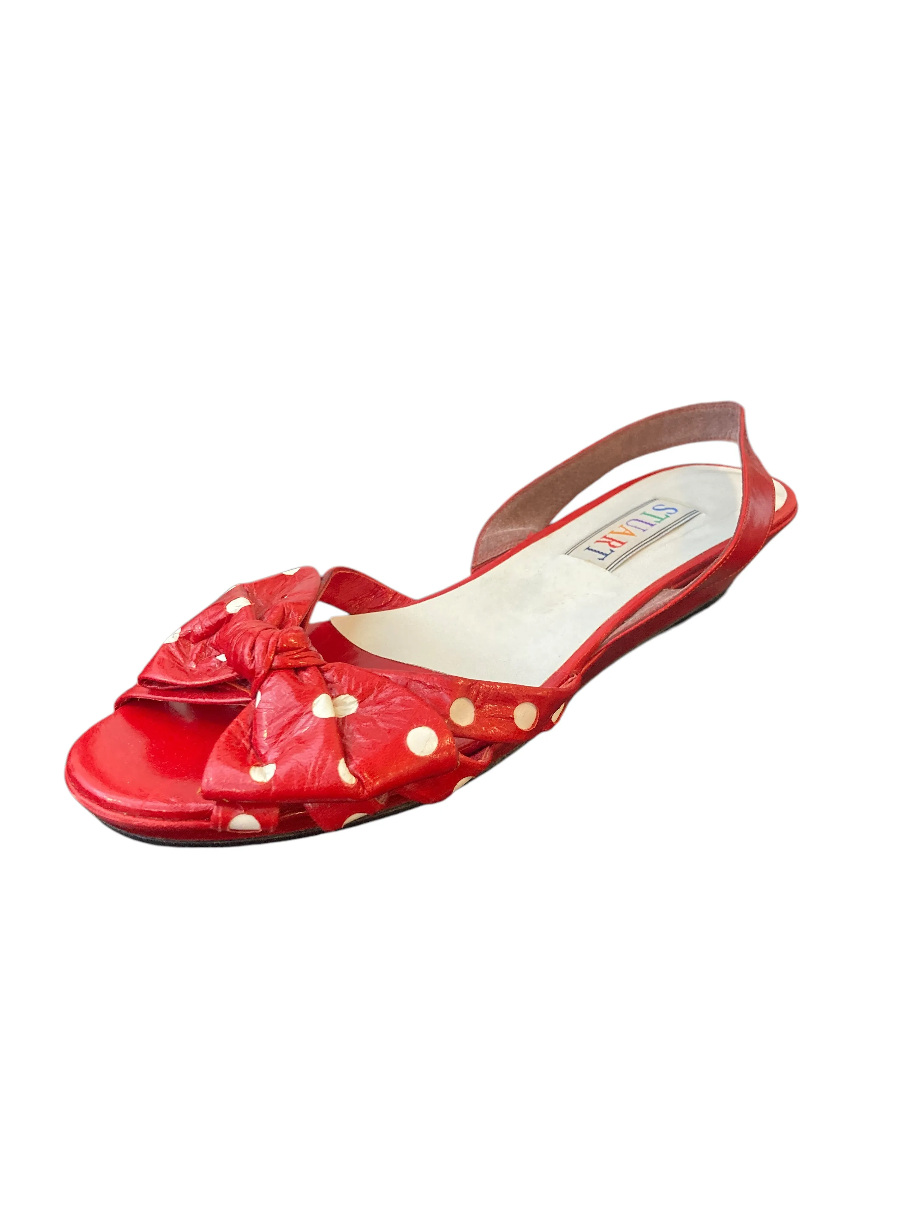 Stuart Weitzman Vintage Polka Dot Red Wedge Sandals, 9
