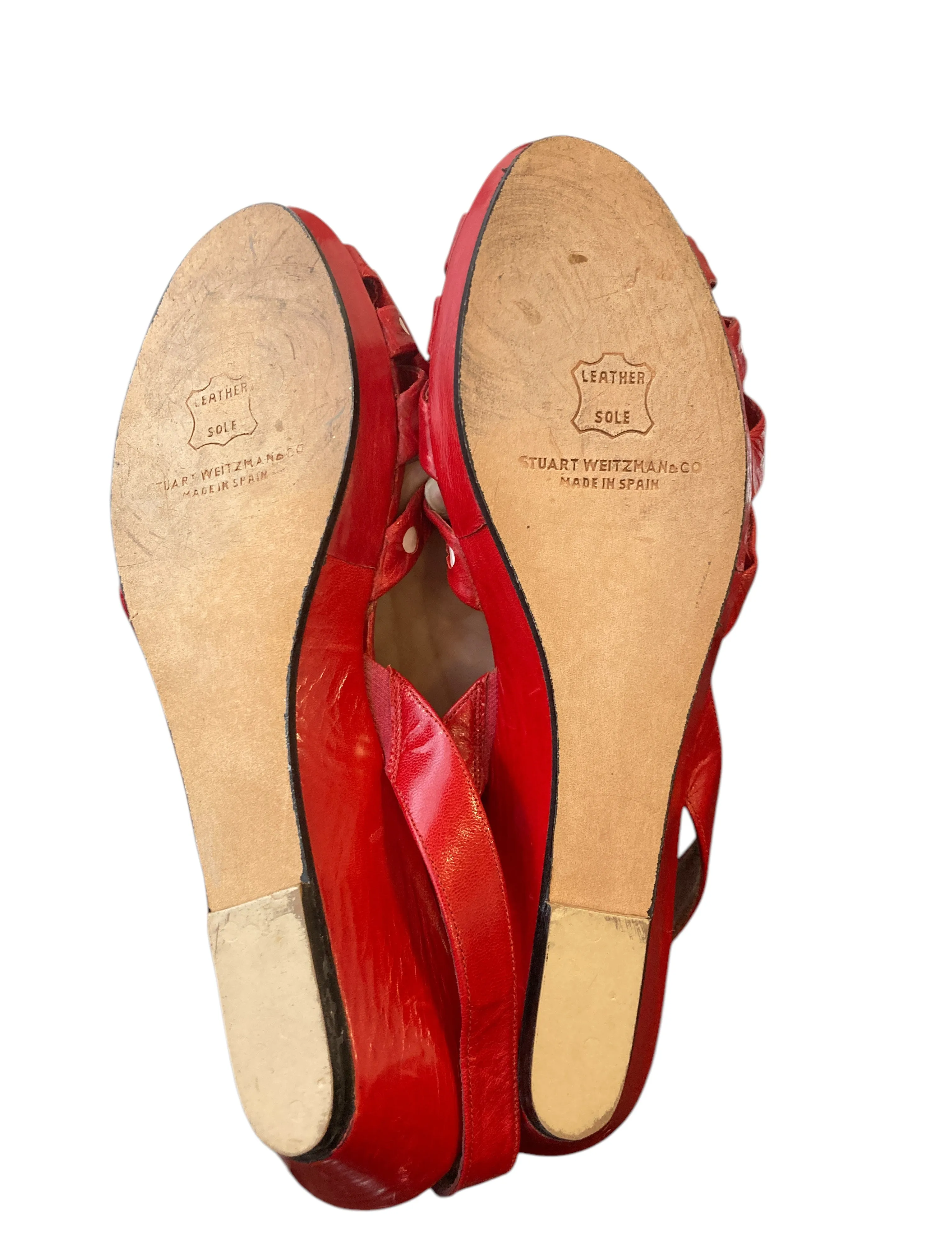 Stuart Weitzman Vintage Polka Dot Red Wedge Sandals, 9