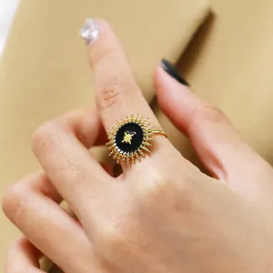 sun-shaped drop glue open titanium steel gold ring JLTR0531