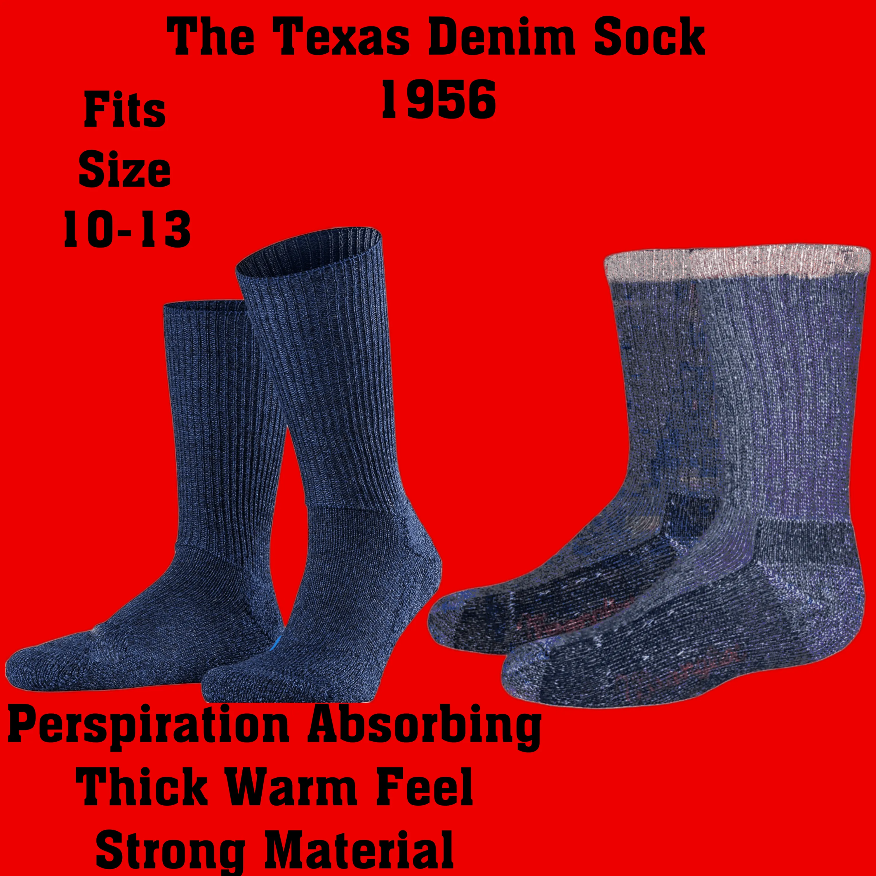 Texas Denim Thermal Socks for Men - Cotton-Poly Blend.