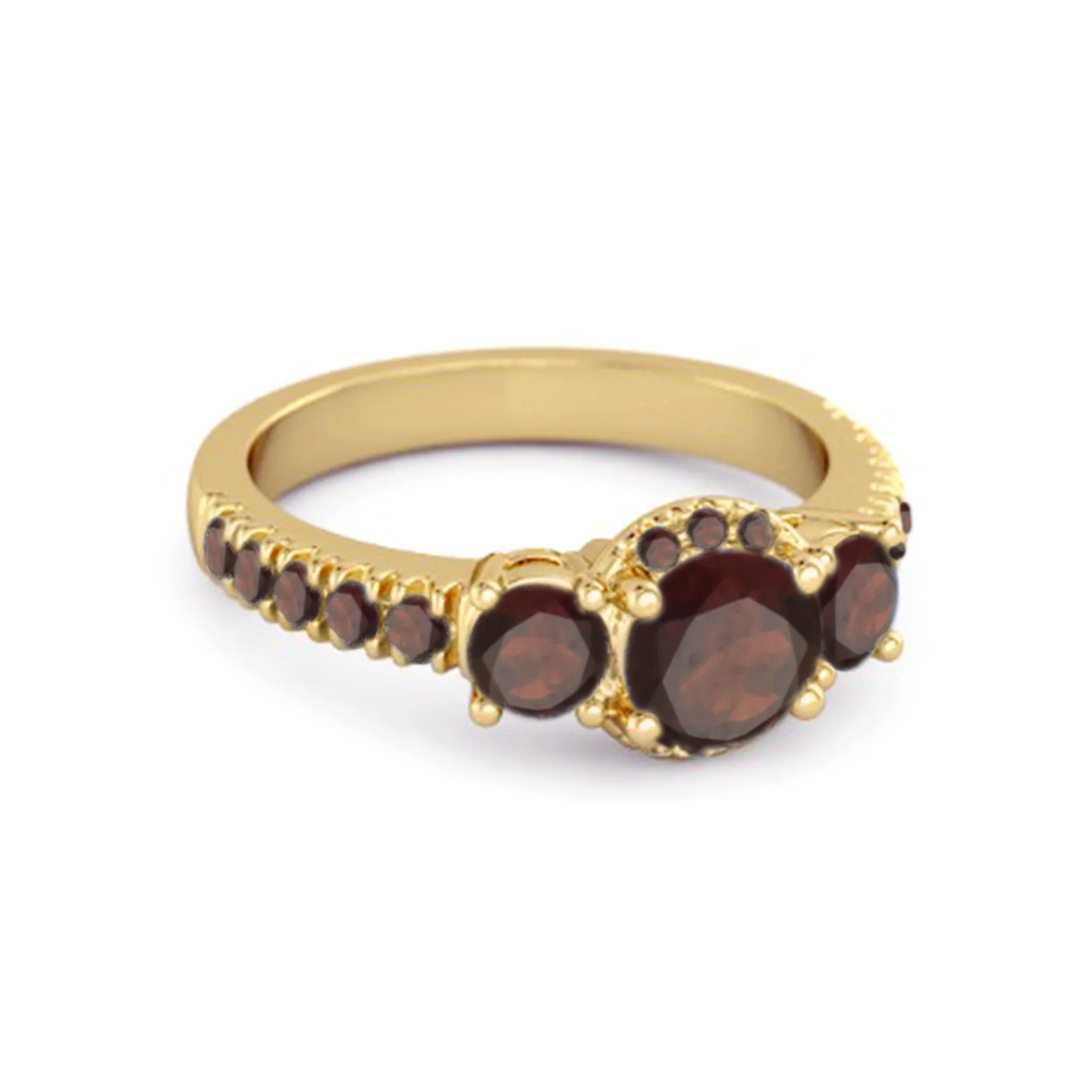 Three Stone Garnet Rare Cut 925 Sterling Silver Accent Ring
