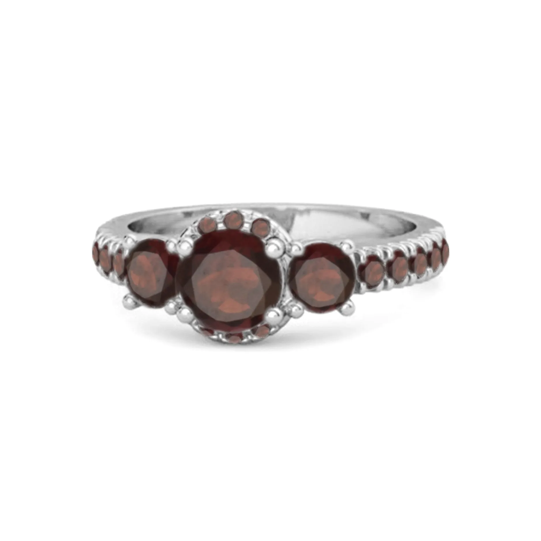Three Stone Garnet Rare Cut 925 Sterling Silver Accent Ring