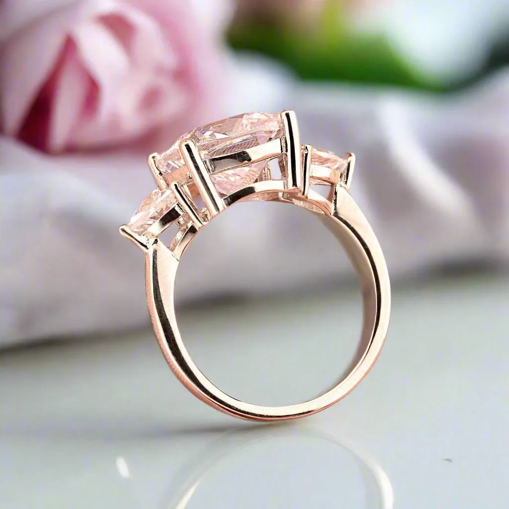 Three-stones Cushion Triangle Cut Diamond Ring
