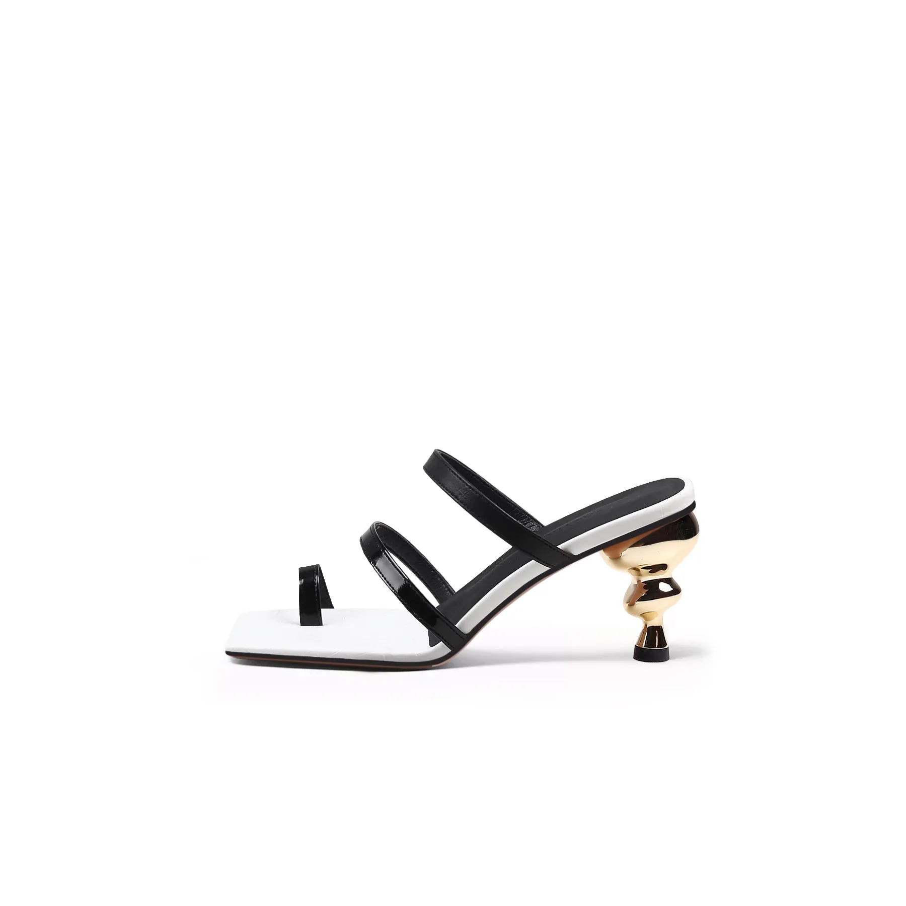 Toe-Strap Metallic Heel Leather Sandal - White