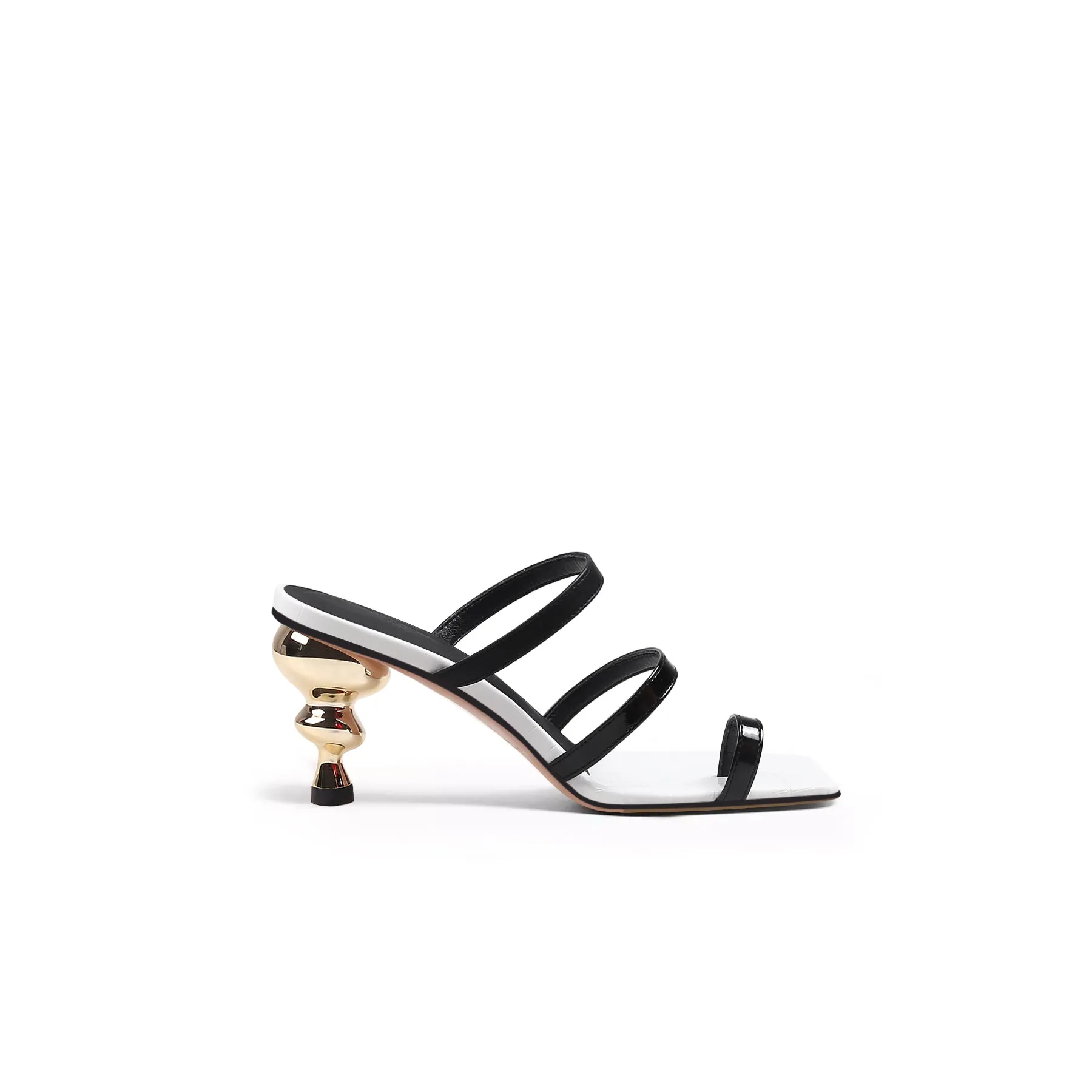 Toe-Strap Metallic Heel Leather Sandal - White