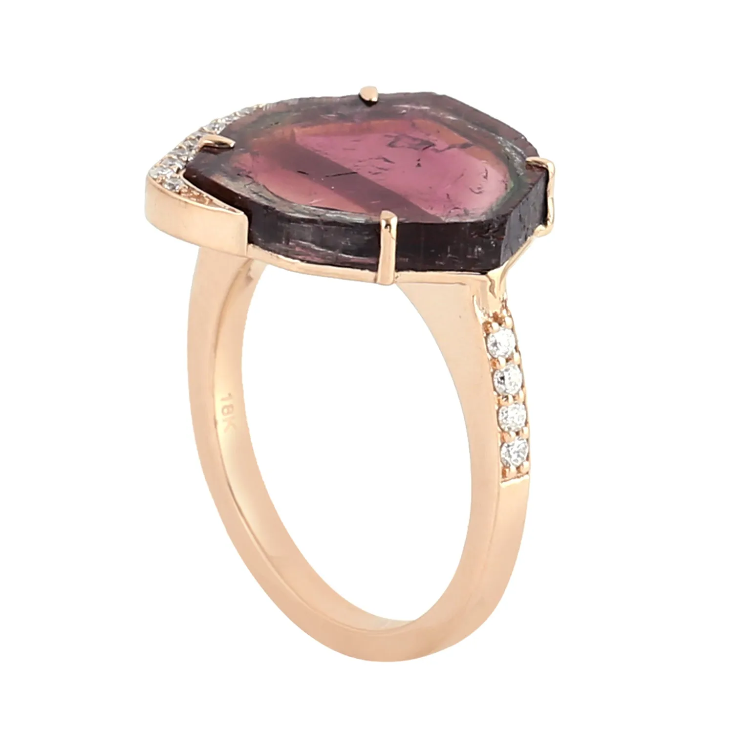 Tourmaline Melon Diamond 18k Rose Gold Cocktail Ring For Her