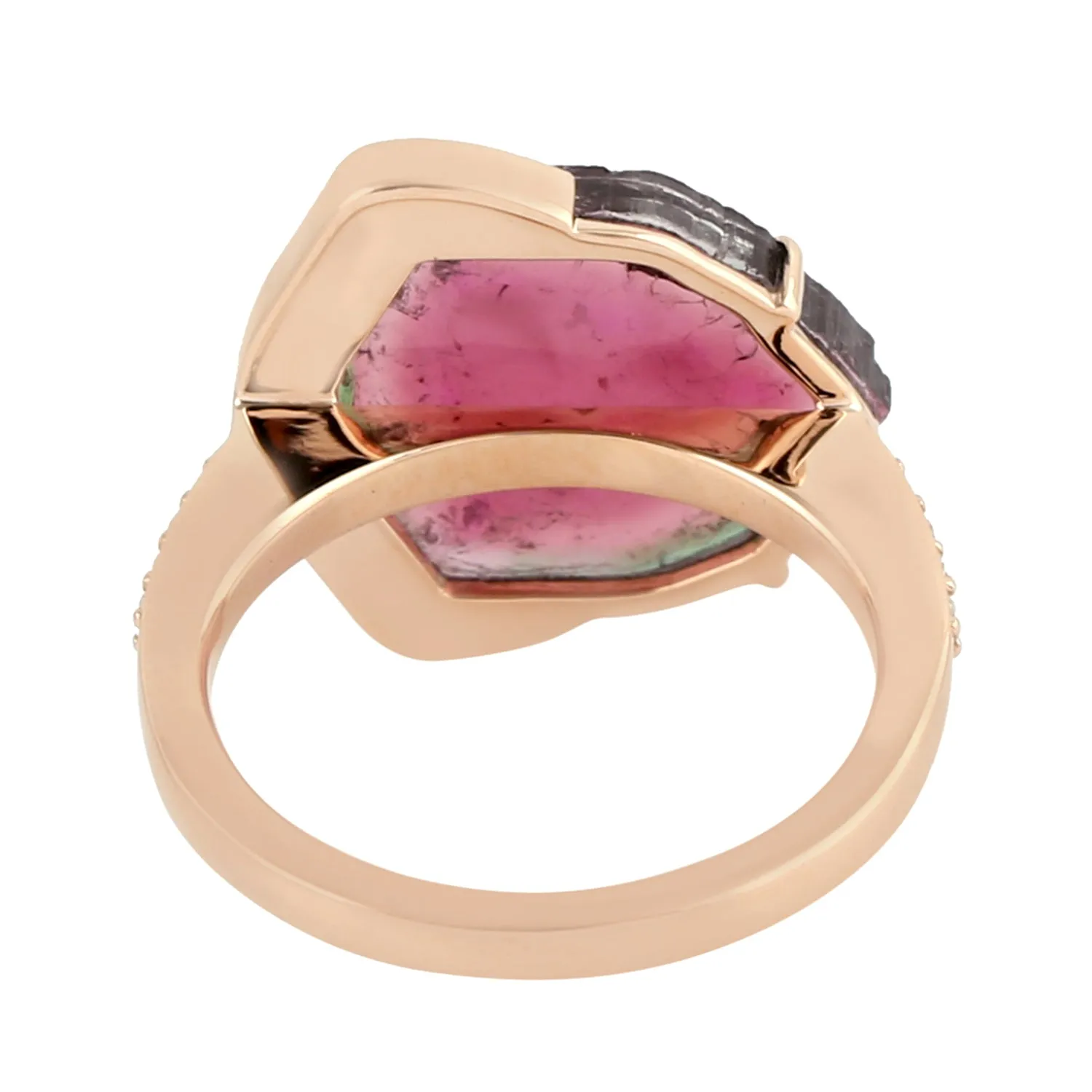 Tourmaline Melon Diamond 18k Rose Gold Cocktail Ring For Her
