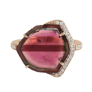 Tourmaline Melon Diamond 18k Rose Gold Cocktail Ring For Her