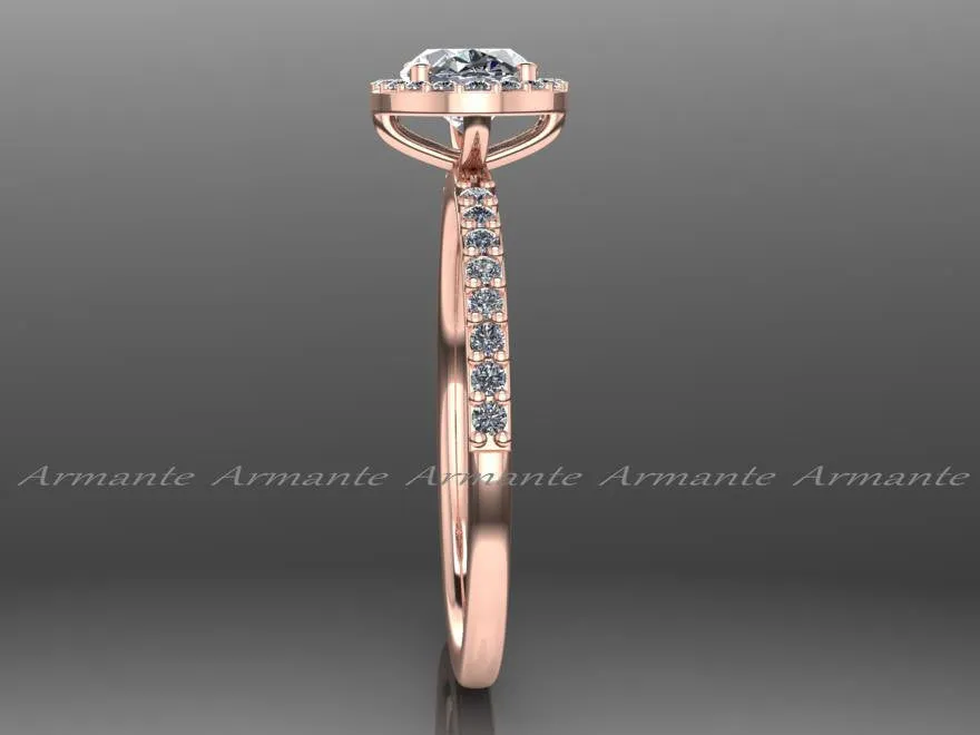 Unique 14K Rose Gold Oval Moissanite Engagement Ring