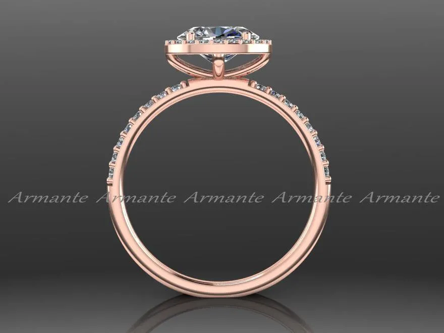 Unique 14K Rose Gold Oval Moissanite Engagement Ring