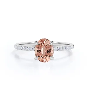 Vertical 1.25 carat Classic Oval cut Peach Pink Morganite Solitaire Engagement Ring in White Gold